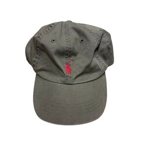 Polo Ralph Lauren Vintage 90's Unisex Olive/Red Pony Leather Strap Baseball Cap